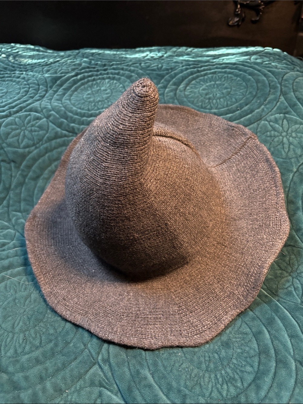 Pointed Knit Witch Hat in Charcoal Gray